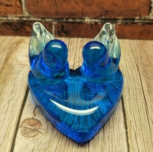 Blue Birds of Happiness Glass Heart Sculpture Leo Ward